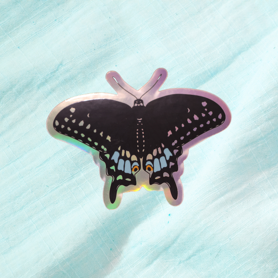 Holographic Black Swallowtail Vinyl Sticker