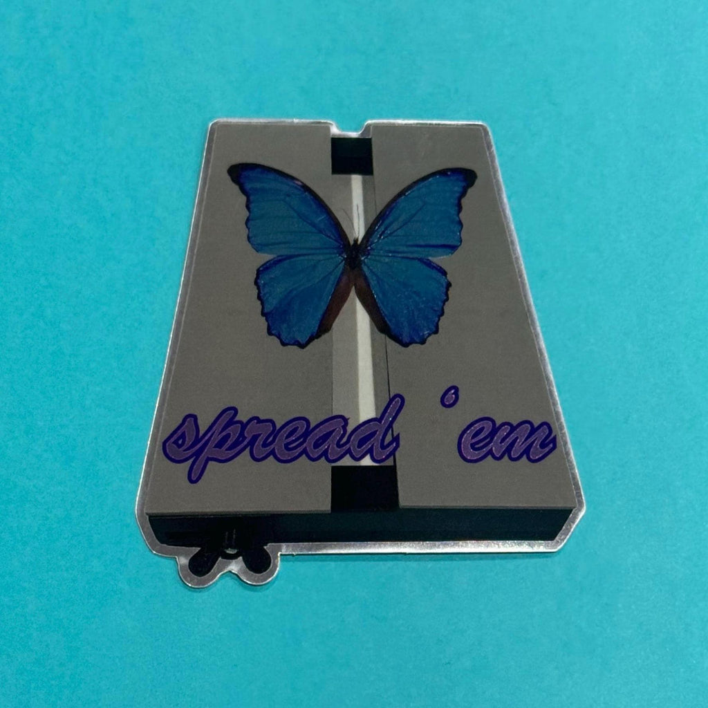 Blue Morpho Butterfly on Spreading Board “Spread ‘em” Metallic Vinyl Sticker
