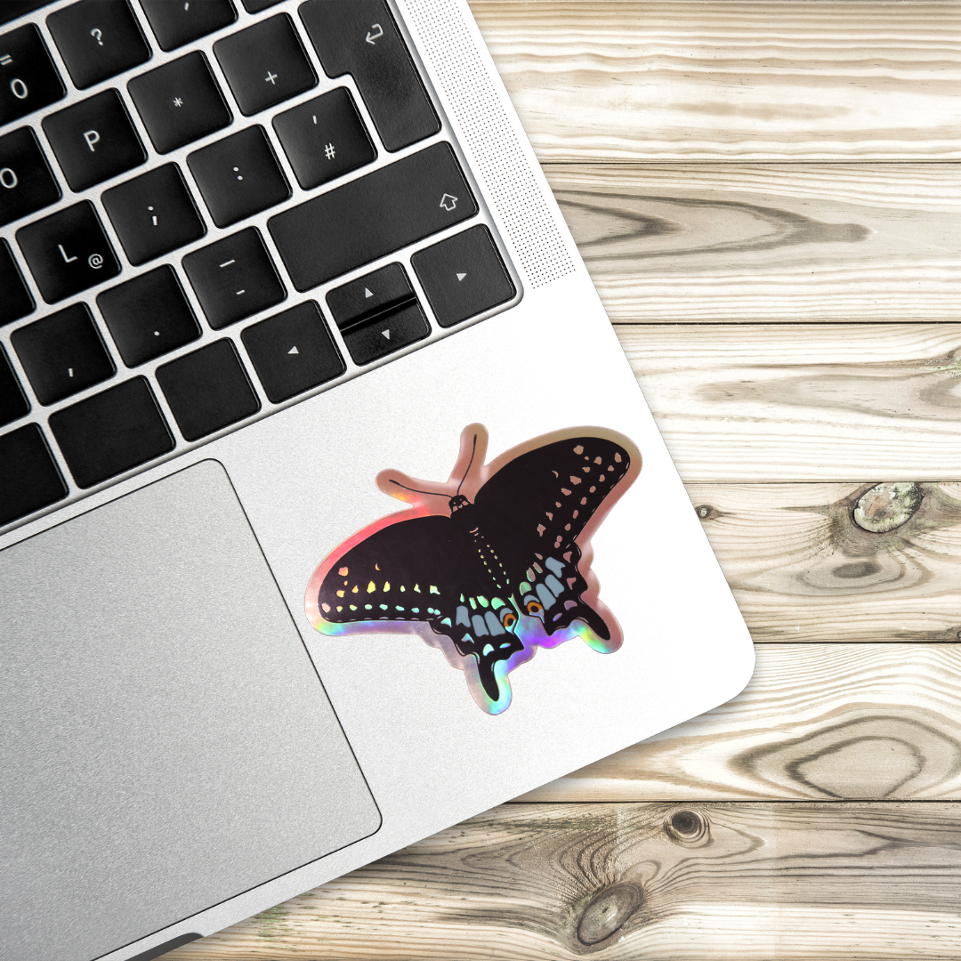 Holographic Black Swallowtail Vinyl Sticker