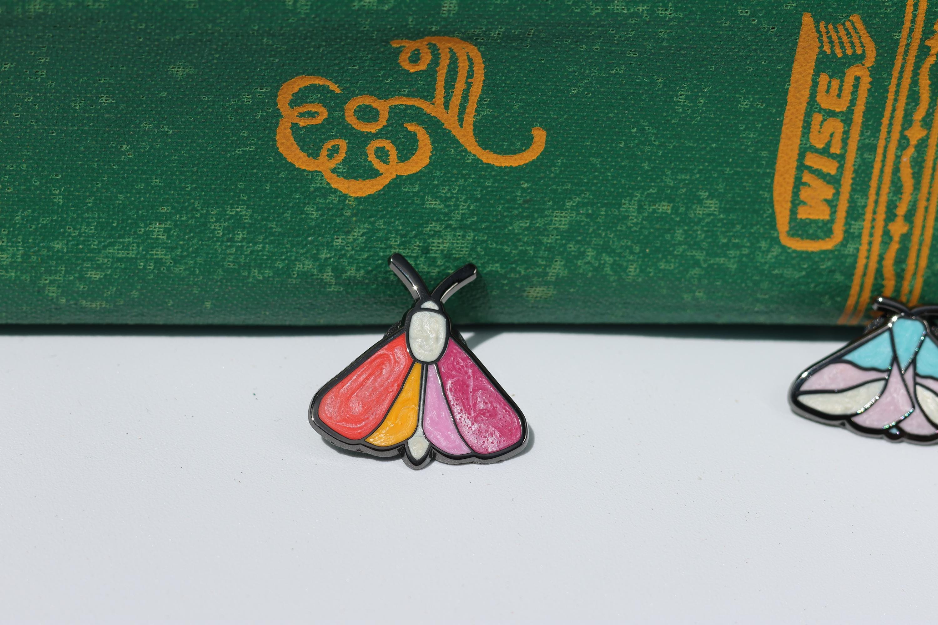 Pearl Pride Flag Moth Enamel Pins - Blinque's Original Design