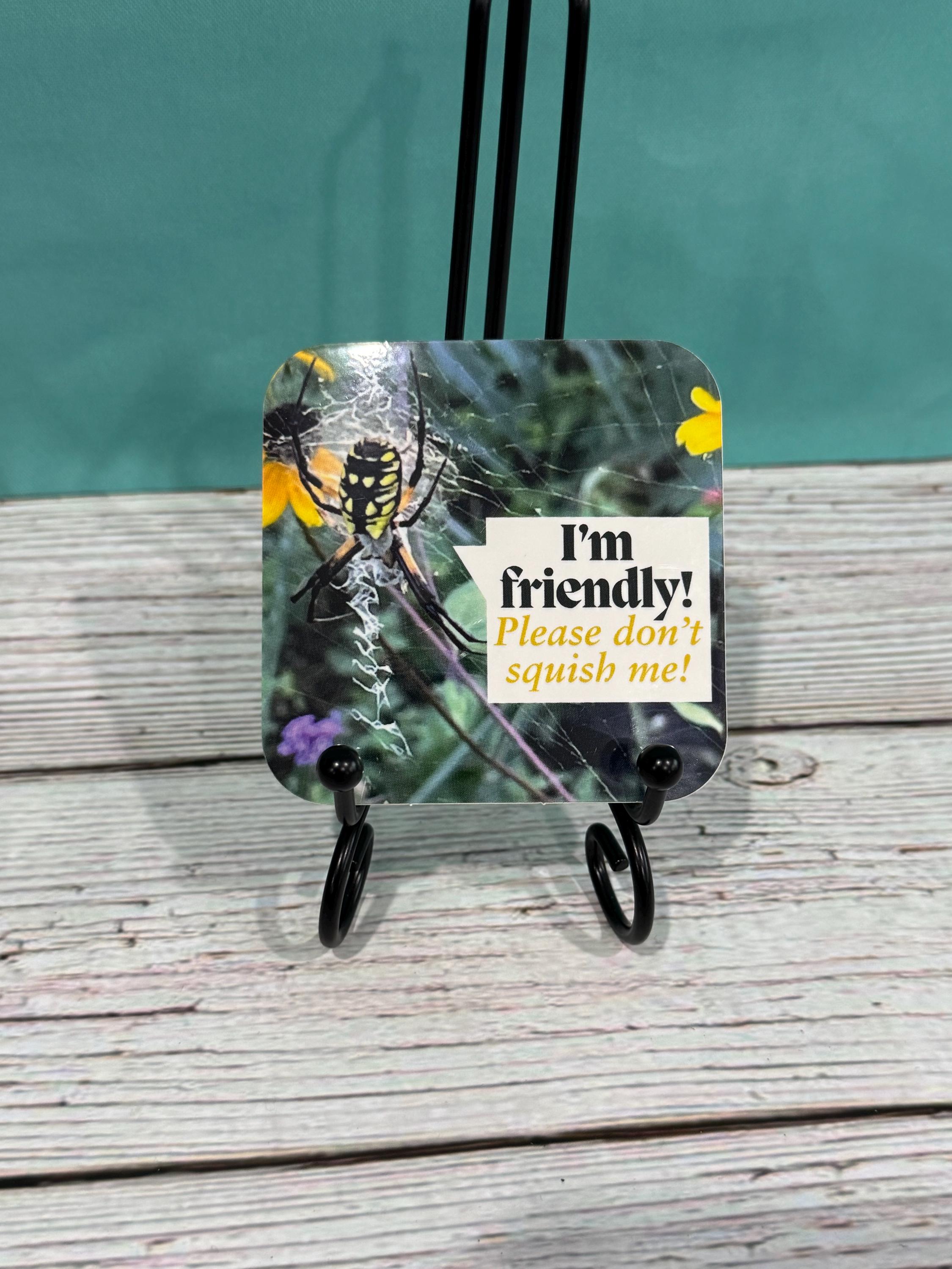 Yellow Garden Spider “I’m friendly!”  Vinyl Sticker