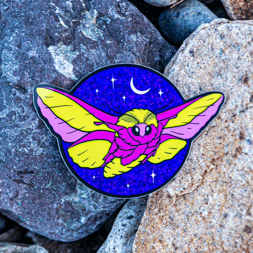 Rosy Maple Moth Glitter Sticker