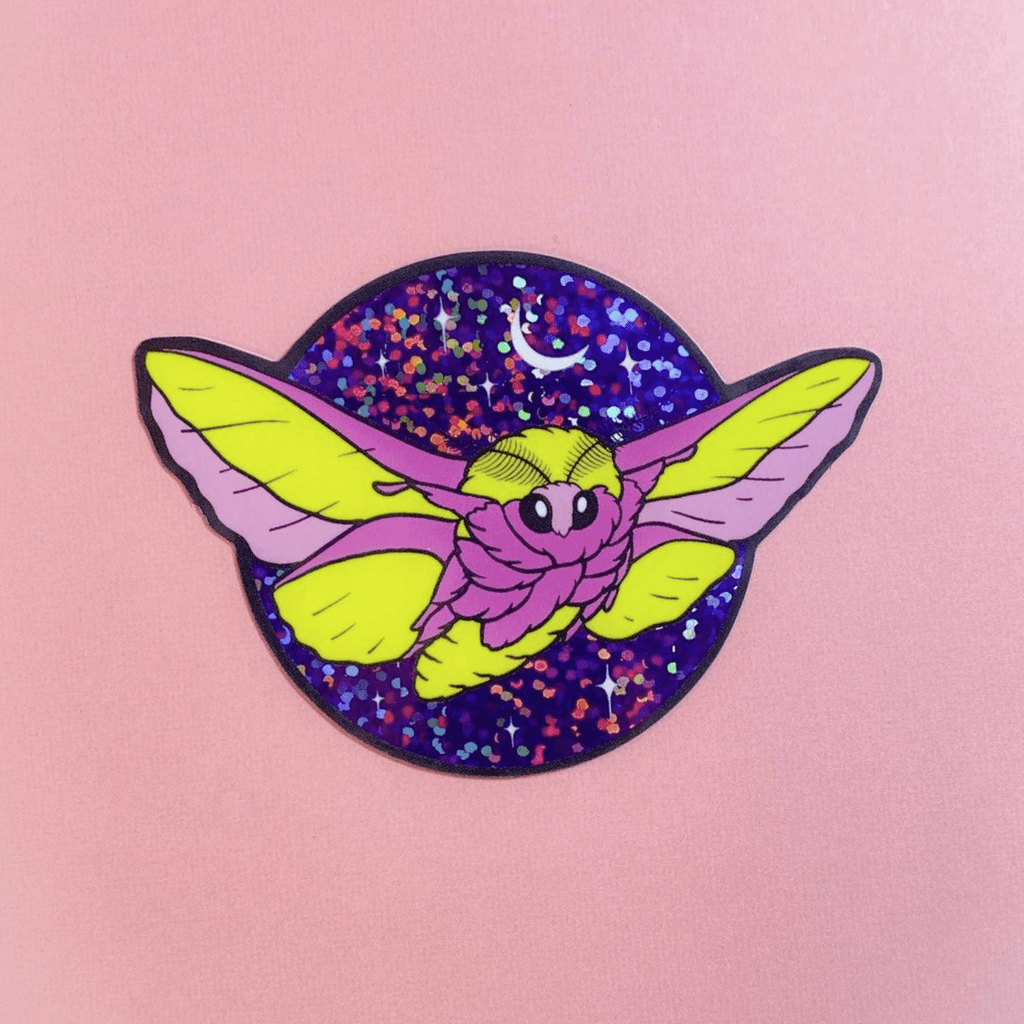 Rosy Maple Moth Glitter Sticker